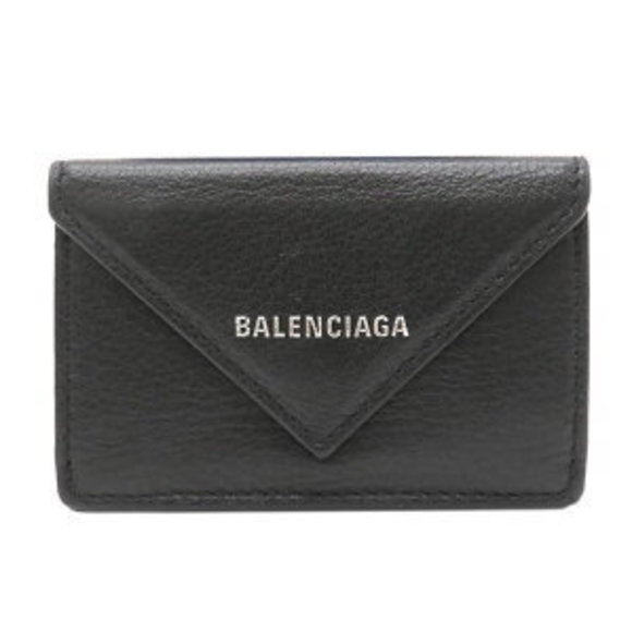 BALENCIAGA Trifold Wallet Paper Mini Leather Black - Picture 1 of 8